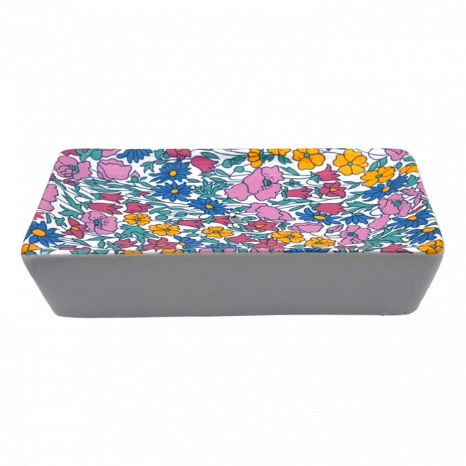 PORTE SAVON FLEURS- BLEU-ROSE-JAUNE