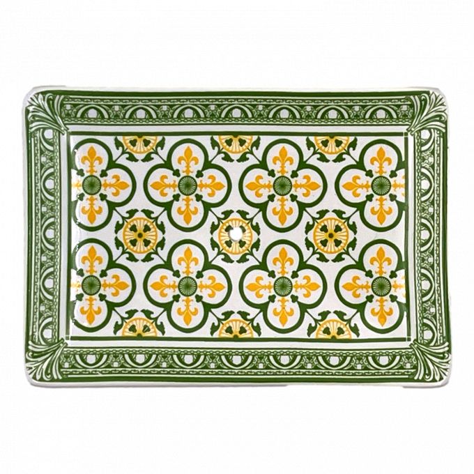 PORTE SAVON FLEUR DE LYS VERT JAUNE + CONTOUR FRISE